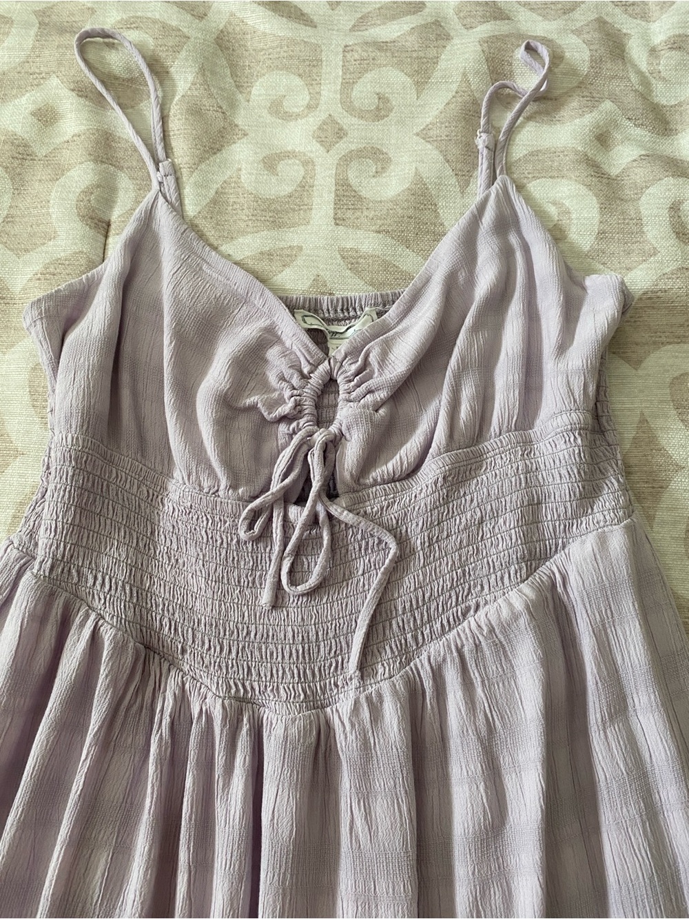 Light Lavender Tie-Front Smocked Maxi/Midi Dress